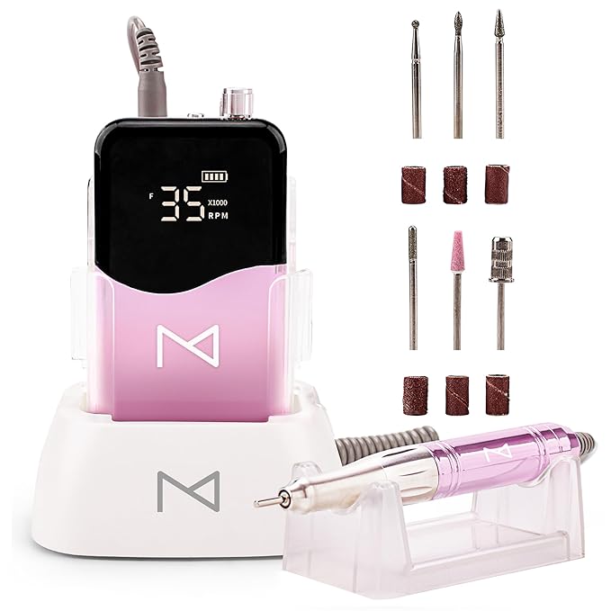 M Mase- Professional Nail Drill Machine - Coreless 2-in-1 Nail File - Electric, Cordless, 35000 RPM, HD Display - Electric Nail Drill for Professional & Home Use (Unicorn Pink)-VivaGrace Women