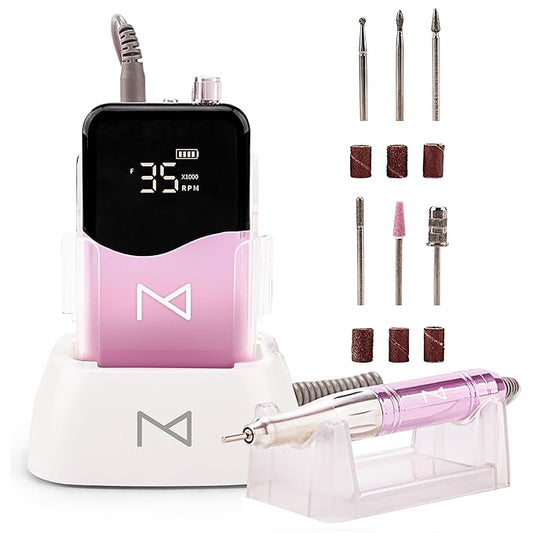 M Mase- Professional Nail Drill Machine - Coreless 2-in-1 Nail File - Electric, Cordless, 35000 RPM, HD Display - Electric Nail Drill for Professional & Home Use (Unicorn Pink)-VivaGrace Women