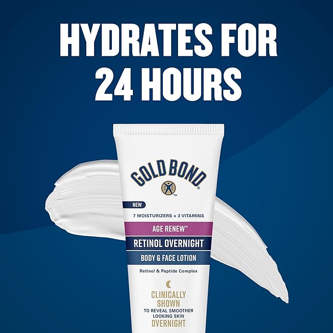 Gold Bond Age Renew Retinol Overnight Body & Face Lotion, With Retinol & Peptide Complex, for Dry Skin, 7 oz.-VivaGrace Women