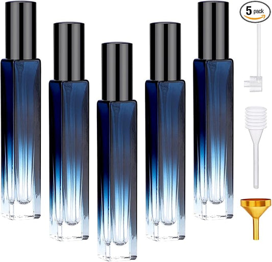 Segbeauty Travel Perfume Bottle, 5 Pack of 10ML Empty Refillable Glass Atomizer, Portable Cologne Dispenser Spray Bottle Travel Size Sample Bottles Sprayer Making Kit Gradient Blue-VivaGrace Women