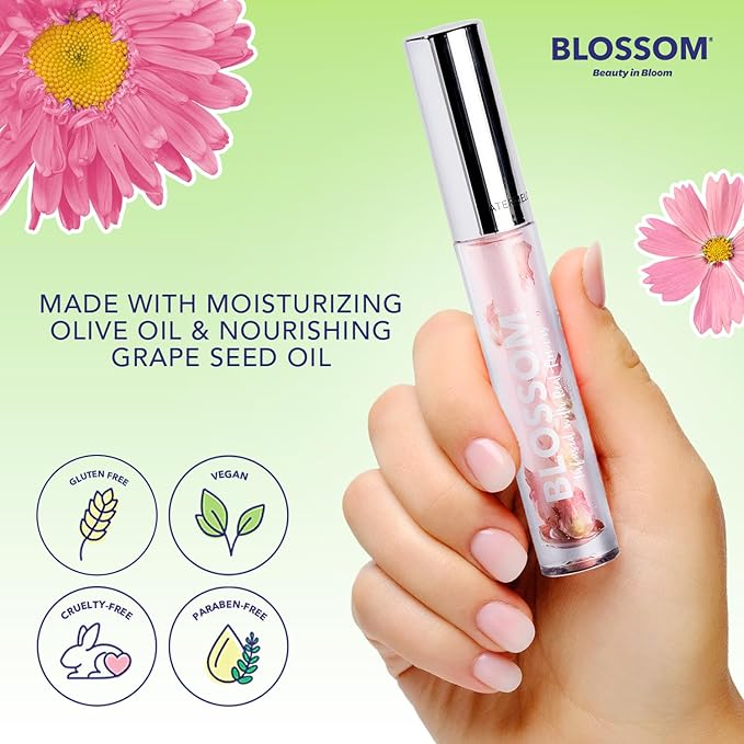 Blossom Moisturizing and Hydrating Shimmer Sparkle Lip Oil with Olive Oil + Grape Seed Oil, Infused with Real Flowers, 6g, Holiday Stocking Stuffer, 2 pack, Coconut/Watermelon-VivaGrace Women