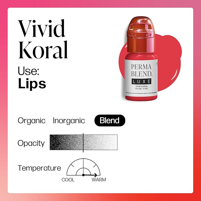 Perma Blend Luxe Lip Pigment Ink, Professional Lip Tattoo Microblading Supplies, Vivid Koral, .5 oz-VivaGrace Women
