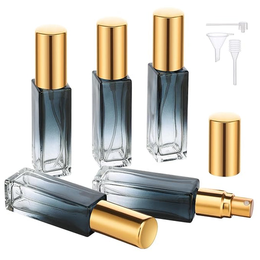 Segbeauty Travel Perfume Atomizer Refillable, 5 Packs 10ML Glass Spray Bottle for Perfume,Mini Portable Bottles Empty Fine Mist Sprayer Fragrance Cosmetic Container Kit Essentials, Gradient Blue-gold-VivaGrace Women