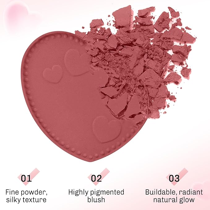 Boobeen Powder Blush Matte Pressed Blush Palette, Highly Pigmented Cream Pink Blusher for Cheeks, Blusher Compact Powder Makeup Lightweight Easily Blends, Single Color Rouge Powder-VivaGrace Women