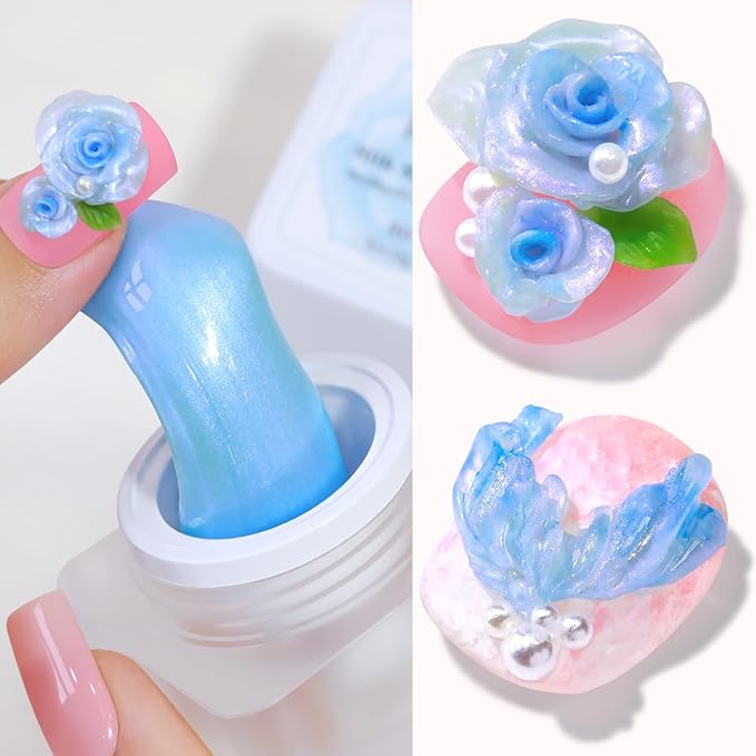 Double Rhythm 3D Nail Gel Pearl Solid Sculpting for Nail Art Non-Sticky Hard for Building Carving Molding Extension Soak Off UV/LED Salon Home DIY 0.5 Oz (Blue-Silk 09)-VivaGrace Women