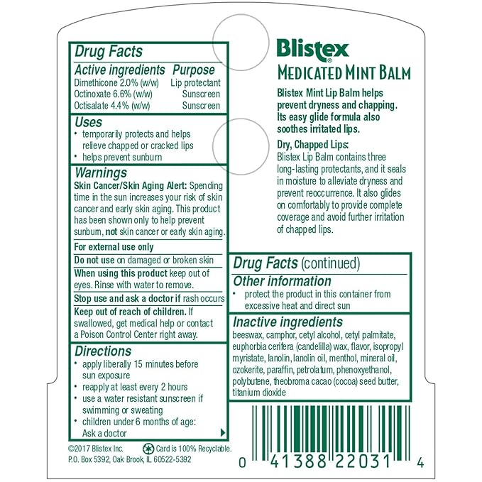 Blistex Medicated Mint Balm SPF 15 0.15 oz (Pack of 9)-VivaGrace Women