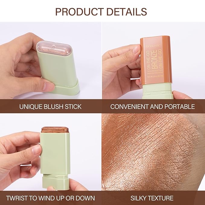 Cream Bronzer Stick,Contour Stick Facial Contouring Stick,Long Lasting Highlighter Waterproof Highlight Makeup,Buildable Shimmer Sparkle Face Bronzer Face Shaping,03 Rich Glow-VivaGrace Women