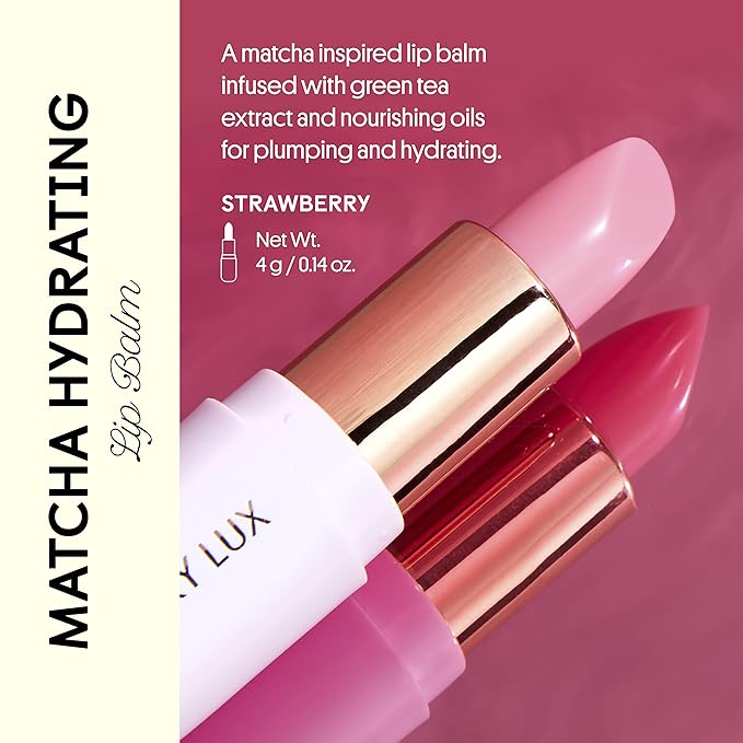Winky Lux Matcha Lip Balm with Coconut Oil, Vitamin E and Caffeine, Lip Moisturizer, Clear, Strawberry-VivaGrace Women
