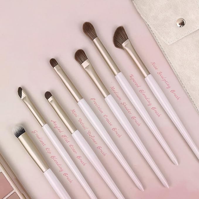 Eyeshadow Makeup Brushes Set with Case 7 PCS Soft Synthetic Hairs Eye Makeup Brushes for Blending Eyebrow Eyeliner Eyeshadow （White）-VivaGrace Women