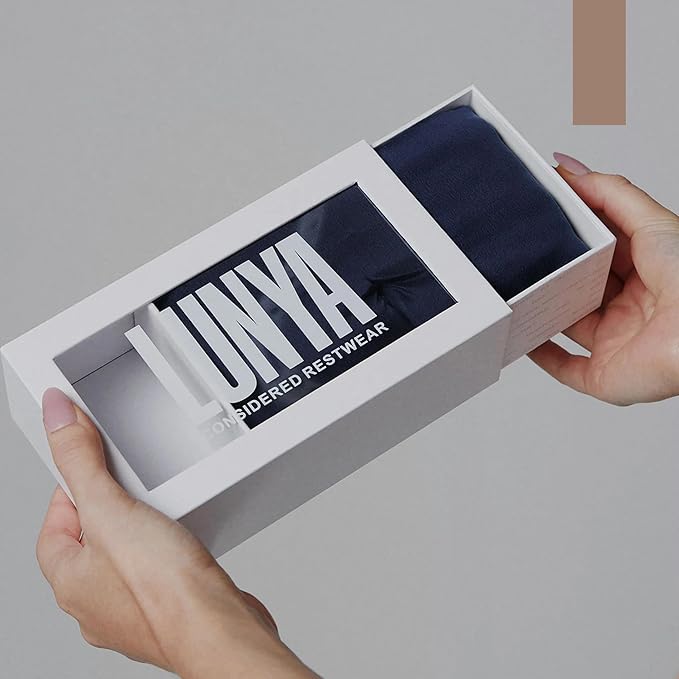 Lunya Sleep Mask with Box - Washable Silk Sleeping Mask and Headband for Beauty Routines - Thermoregulating Comfort for Restful Nights - Silk Eye Mask for Women - Large - Deep Blue-VivaGrace Women