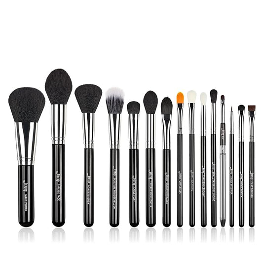 Jessup Makeup Brushes 15 Pcs Makeup Brush Set Beauty Cosmetics Make Up Powder Concealer Eyeshadow Eyeliner Blending Lip Brush Tools (Black/Silver) T092-VivaGrace Women