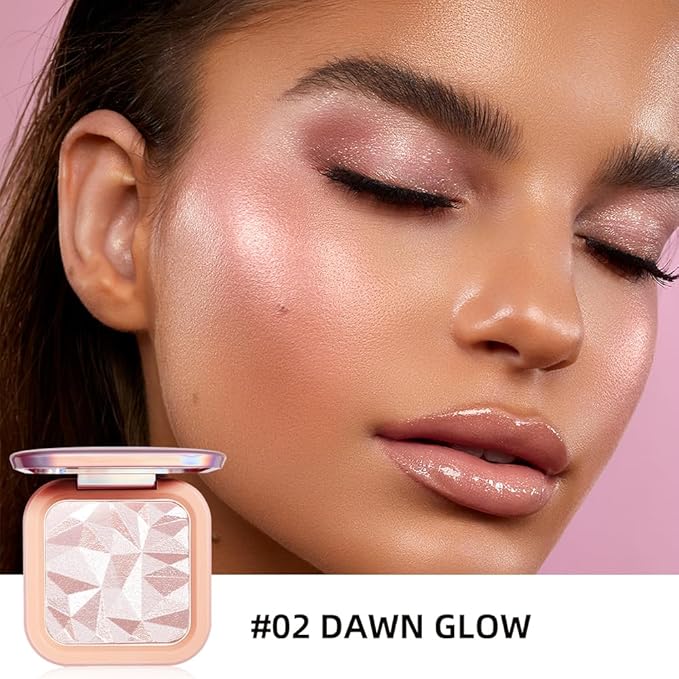 ELESSY Highlighter Makeup Palette Glitter Pink Highlighter Palette Shimmer Highlighter Powder Suit All Skin Tones-DAWN GLOW-VivaGrace Women