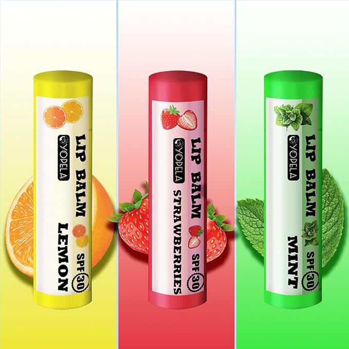 3 Pack SPF Lip Balm Bulk - SPF 30 SunGuard Lip Balm Sunscreen- Summer Protection for Lasting Hydration UV Defense Prevents and Soothes Dry, Chapped Lips-3 Delicious Flavors-VivaGrace Women
