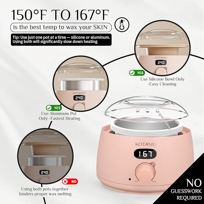 KOTAMU Wax Kit Pink Digital Hair Removal Waxing Kit for Women & Men Hot Wax Warmer Pot for Face, Eyebrow, Body, Brazilian, Bikini, Sensitive Skin Waxing Machine with 25 Accessories for Home Salon-VivaGrace Women
