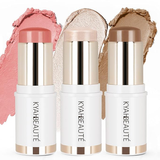 Trio Contour Sticks Set, Highlighter Stick & Bronzer Stick & Blush Stick for Cheek+Lip,Highlight and Contour to Create a Natural Dewy Makeup Look for Light| Set of 45g/1.6fl.oz-VivaGrace Women