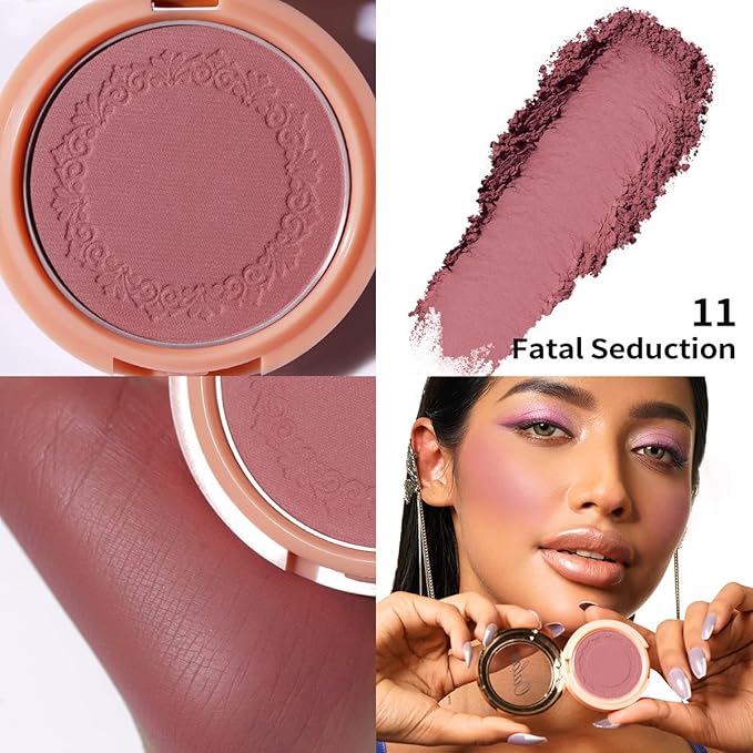 OULAC Blush Makeup Powder Mauve| Natural Matte Blush Cool Tone Skin Light Meidum | Buildable & Light Weight Smooth| Cruelty-Free Blush Vegan | 4.8g 11 Fatal Seduction (Mauve Wood Color)-VivaGrace Women