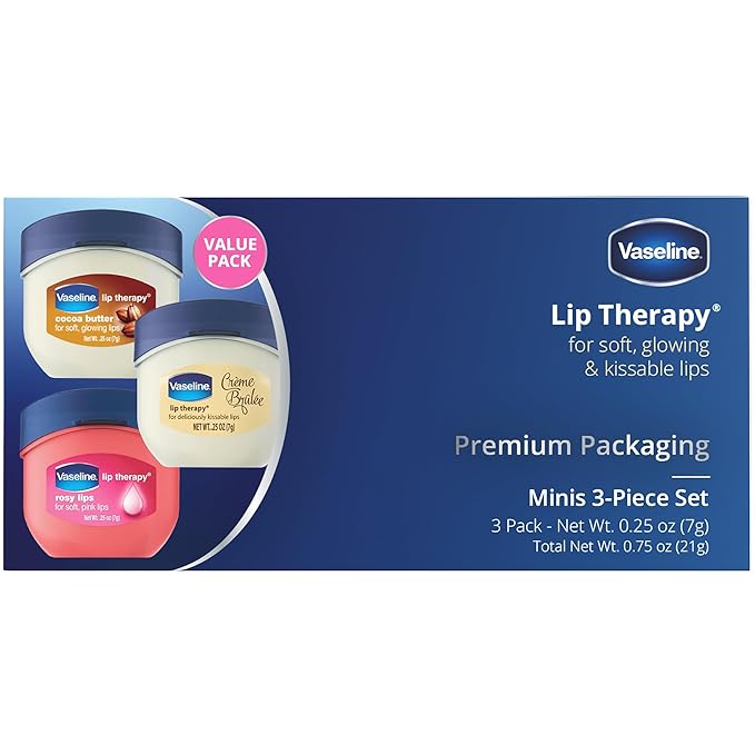 Vaseline Lip Therapy Bundle - Creme Brulee, Rosy Lips & Cocoa Butter, 0.25 Ounce (Pack of 3)-VivaGrace Women