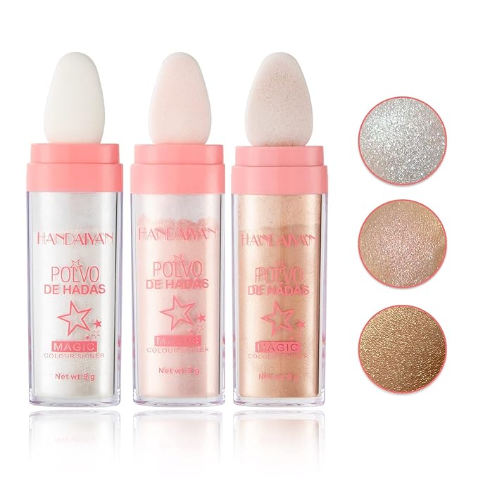 3PCS Polvo De Hadas Highlighter Glitter Stick Body Glitter Shimmer Face Brightening Highlighter Contour Powder Makeup Stick Face Fairy Glitter Highlighter Makeup-White,Pink,Golden brown-VivaGrace Women