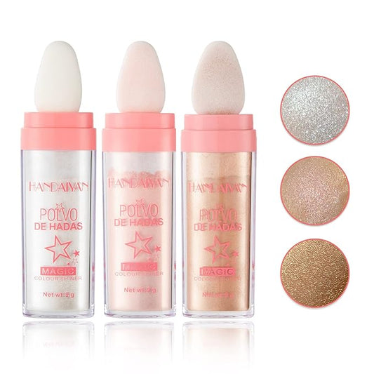 3PCS Polvo De Hadas Highlighter Glitter Stick Body Glitter Shimmer Face Brightening Highlighter Contour Powder Makeup Stick Face Fairy Glitter Highlighter Makeup-White,Pink,Golden brown-VivaGrace Women
