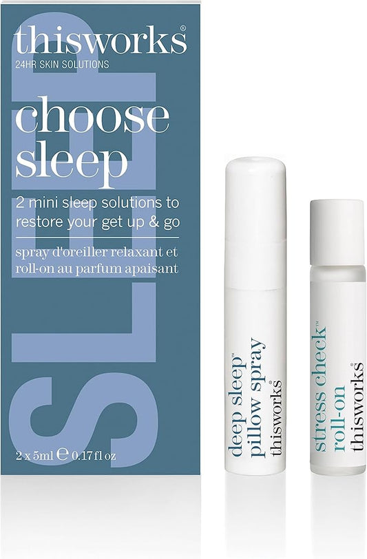 thisworks Choose Sleep Travel Kit, The Deep Sleep Pillow Mini Spray and Aromatherapeutic Roller Ball Infused with Eucalyptus, Frankincense & Lavender Essential Oils, 2x5ml-VivaGrace Women