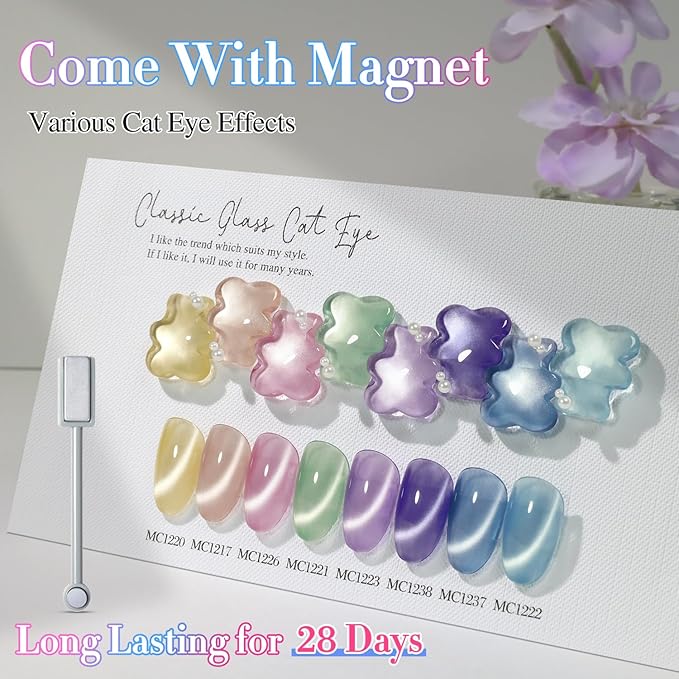 Double Rhythm 28Pcs 0.5Oz Glass Cat Eye Gel Nail Polish Set Same Color Same Bottle Soak Off Magnetic Jelly Gel Polish Kit Nail Art Manicure Salon DIY at Home (Nude Pink Blue Green-T24-10)-VivaGrace Women
