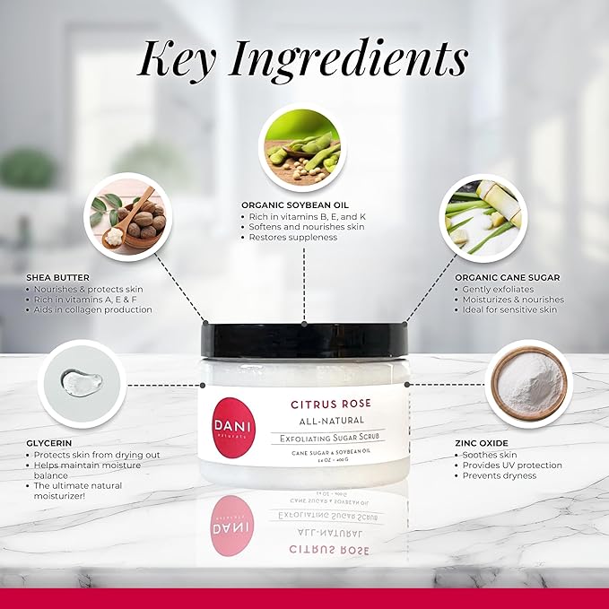 Naturals Exfoliating Sugar Scrub - Citrus Rose - Organic Cane Sugar & Shea Butter - Deep Hydration & Gentle Exfoliation for Smooth, Radiant Skin - 14 oz-VivaGrace Women