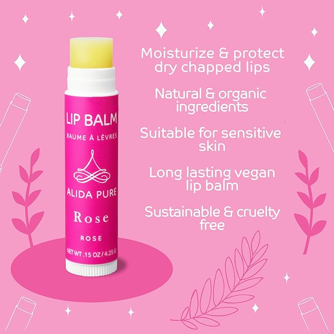 Rose Lip Balm Collection, Vegan Set, Beeswax Free, with Organic Jojoba and Avocado Oil, Vitamin E, Natural Moisturizer for Dry, Chapped Lips, 3 Tube Set-VivaGrace Women