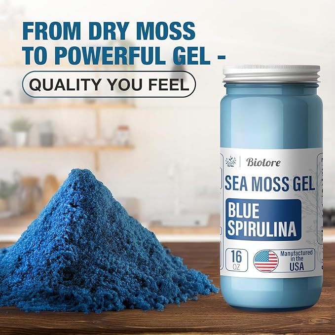 Biolore Sea Moss Gel - Blue Spirulina 16oz, Wildcrafted Irish Seamoss with Essential Vitamins & Trace Minerals, Vegan Superfood Made in USA-VivaGrace Women