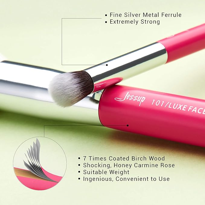 Jessup Brand 25pcs Professional Makeup Brush Set Beauty Cosmetic Foundation Powder Blusher Eye Shadow Blending Concealer Highlight Natural-Synthetic Hair Brushes Set (Rose Carmine/Silver)-VivaGrace Women