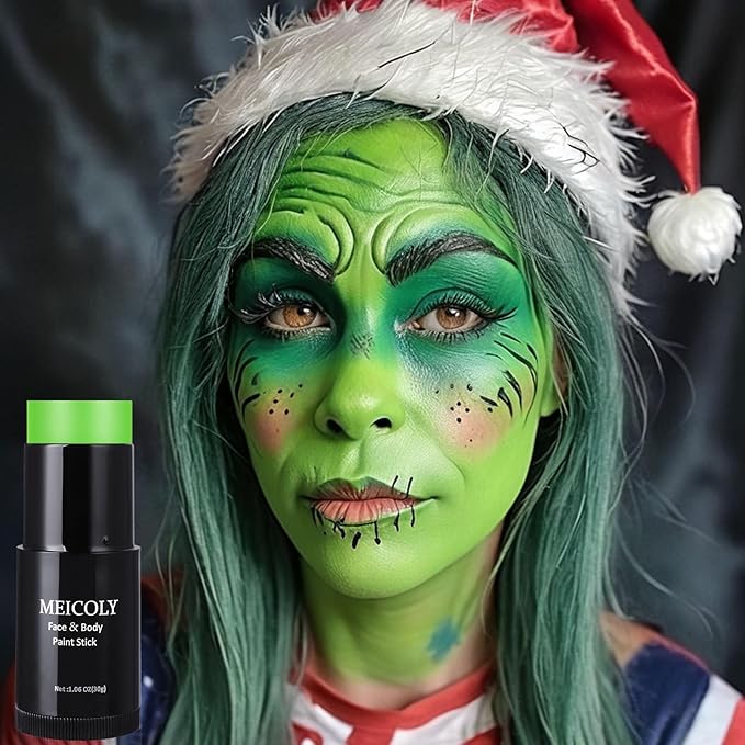 MEICOLY Lime Green Face Body Paint Stick,St Patricks Day Accessories,Light Green Face Paint,Hunting Camo Paint,Halloween SFX Cosplay Witch Makeup for Kids and Adults,Eye Black Stick-VivaGrace Women