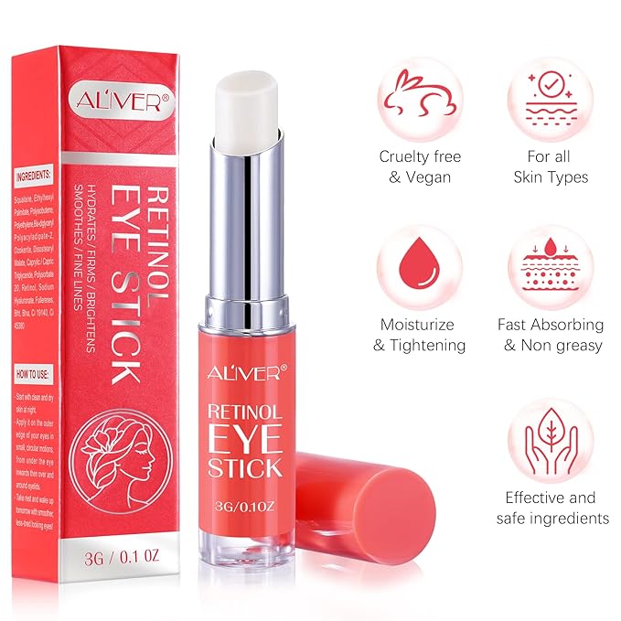 Retinol Eye Stick, Under Eye Cream Anti Aging Eye Brightener Stick, Retinol Brightening Eye Cream Retinol Eye Cream for Dark Circles and Puffiness, Wrinkles Hydrating Remove Eye Bags-VivaGrace Women