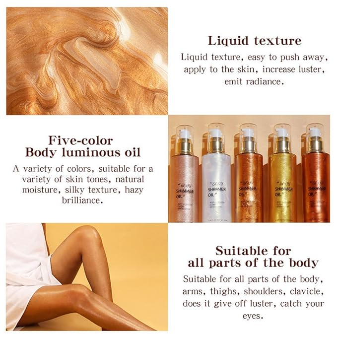 MAEPEOR Shimmer Body Luminizer 5 Colors Moisturizing Glow Illuminator Smooth and Non-sticky Summer Body Highlighter For Face & Body (80ML, 05 Rose Gold)-VivaGrace Women