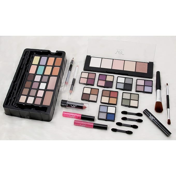 72pcs Makeup Gift Set Kit Train Case With Extendable Trays (eyeshadow, Blushes, Lipstick & More) - Vmk1504-VivaGrace Women