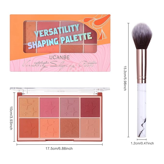 8 Colors Face Matte Blush Palette Shading Blusher with Brush - Buildable Facial Cheek Blusher Contour Bronzing Pressed Powder Makeup Pallet Women Gift Set (02 Shimmer Matte)-VivaGrace Women