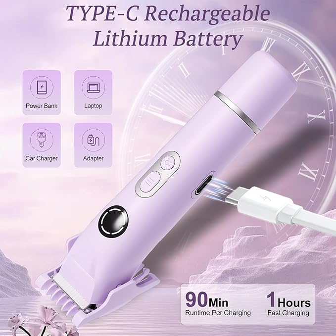 Bikini Trimmer for Women, 4 in 1 Wet/Dry Electric Razors for Women - Dual Head, Painless Rechargeable Portable Womens Razors for Shaving Set for Face, Nose, Eyebrows, Armpits, Bikini Area (Purple)-VivaGrace Women