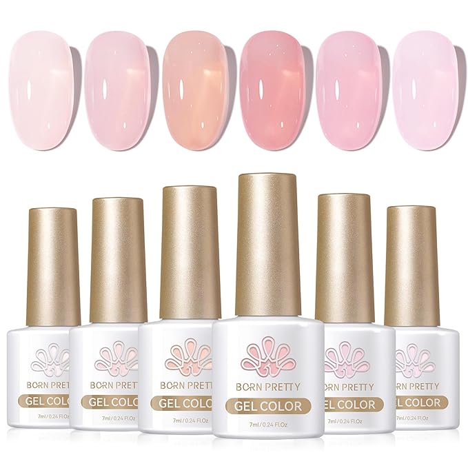 Born Pretty Jelly Pink Gel Nail Polish Nude Pink Sheer Translucent Gel Polish Milky Natural Gel Polish Set Nail Art Manicure DIY Kit Home Salon 6PCS-VivaGrace Women