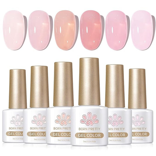 Born Pretty Jelly Pink Gel Nail Polish Nude Pink Sheer Translucent Gel Polish Milky Natural Gel Polish Set Nail Art Manicure DIY Kit Home Salon 6PCS-VivaGrace Women