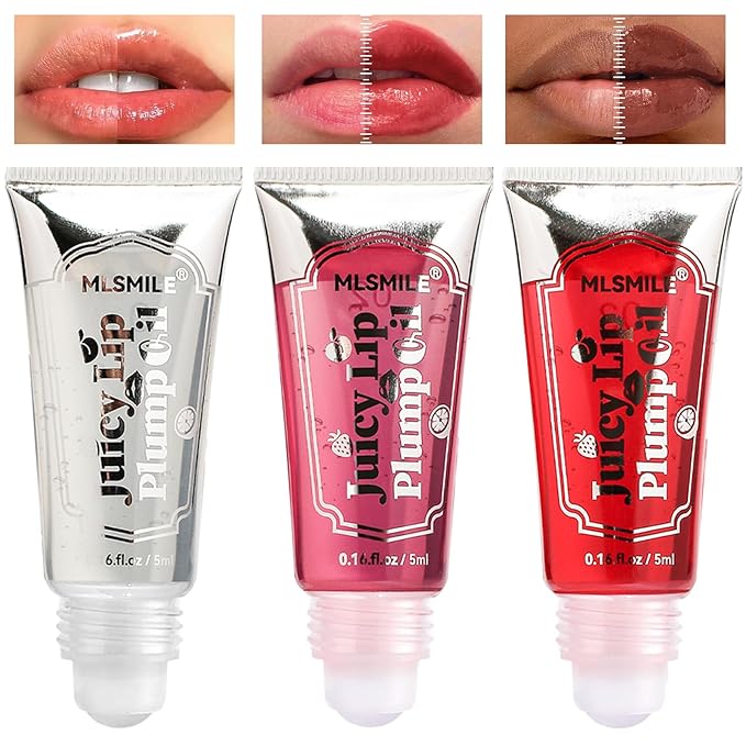 3Pcs Lip Plumper Gloss Set, Roll On Plumping Lip Oil Hydrating Glossy Lipstick Lip Care Serum Enhancer Nourishing Non-sticky High-Shine Lip Glass Mirror Glaze for Fuller Lips Mask Makeup-A-VivaGrace Women