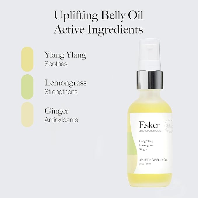 ESKER Natural Uplifting Belly Oil | (2.0oz) | Plant-Based Formulated with Antioxidants Promoting Deep Hydration and Cell Regeneration | Skin Stays Nourished and Resilient During Pregnancy-VivaGrace Women