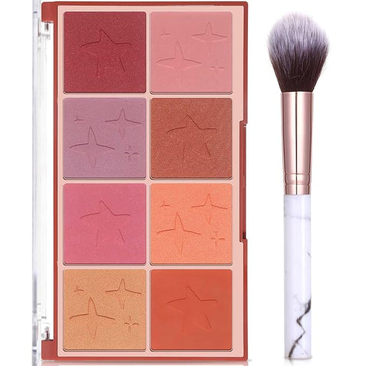 8 Colors Face Matte Blush Palette Shading Blusher with Brush - Buildable Facial Cheek Blusher Contour Bronzing Pressed Powder Makeup Pallet Women Gift Set (02 Shimmer Matte)-VivaGrace Women