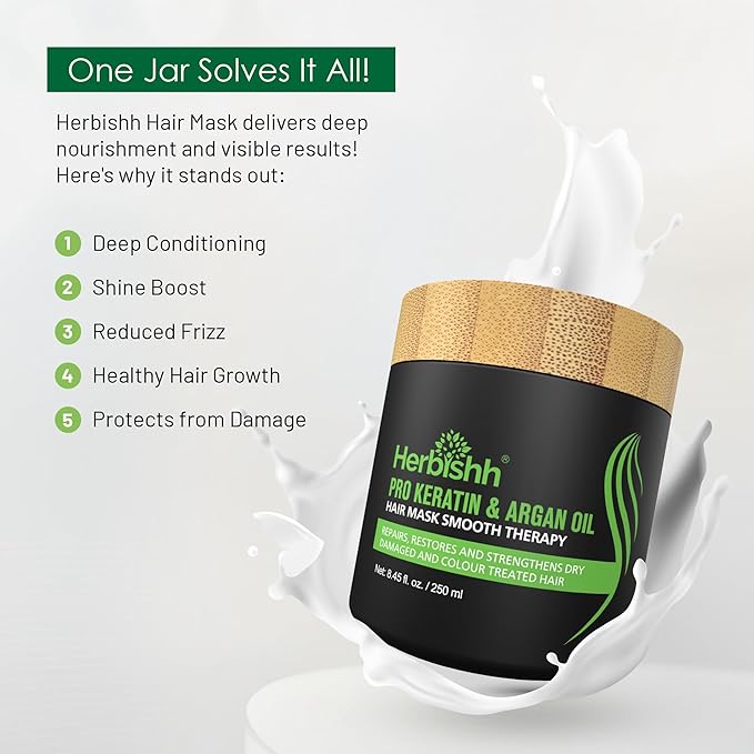 Herbishh Argan Hair Mask-Deep Conditioning & Hydration For Healthier Looking Hair for very Dry, Weak, Stressed Out Hair, No Sulphates, No Parabens-VivaGrace Women
