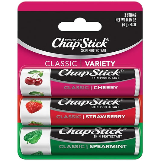 ChapStick Lip Care Set, Classic Collection 3-Pack – Spearmint, Cherry, and Strawberry Lip Balm, 0.15 Ea-VivaGrace Women