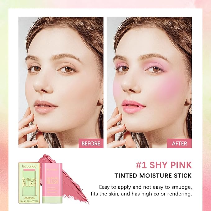 MEICOLY Multi Use Makeup Blush Stick,On-the-Go 2-in-1 Lip Cheek Cream Blush Stick,Waterproof Solid Face Blush Makeup Cheek Tint,Natural Matte Blush Stick for Cheeks,Tinted Moisture Stick,01 Shy Pink-VivaGrace Women