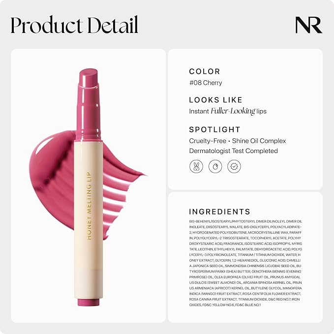 Nature Republic HONEY MELTING LIP (08 DARK CHERRY CHOUX) SOFT LIP STICK, Hydrating Gloss, Moisturizing balms, Sheer tint, Shine & Nude, Glowy Finish, korean make up-VivaGrace Women