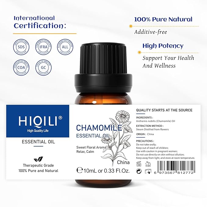 HIQILI 0.33 Fl Oz Chamomile Essential Oil, Air Purifying, Relaxing, Skin Care, Can be Added to Fresheners, Foot Baths, Body Lotions Use - 10ml-VivaGrace Women