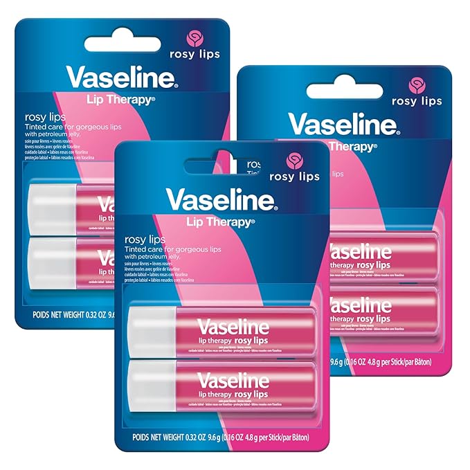 Vaseline Lip Therapy Care Rosy, Fast-Acting Nourishment, Ideal for Chapped, Dry, Cracked, or Damaged Lips, Lip Balm, 3-Pack of 2, 0.16 Oz Each, 6 Lip Balms-VivaGrace Women