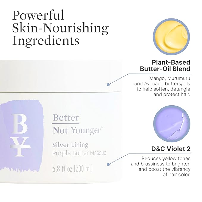 Better Not Younger Silver Lining Purple Hair Mask for Women 40+ – Deep Conditioning Treatment for Gray, Silver & Blonde Hair - Butter Mask with Plant-Based Oils – Hydrates & Neutralizes Brassiness-VivaGrace Women