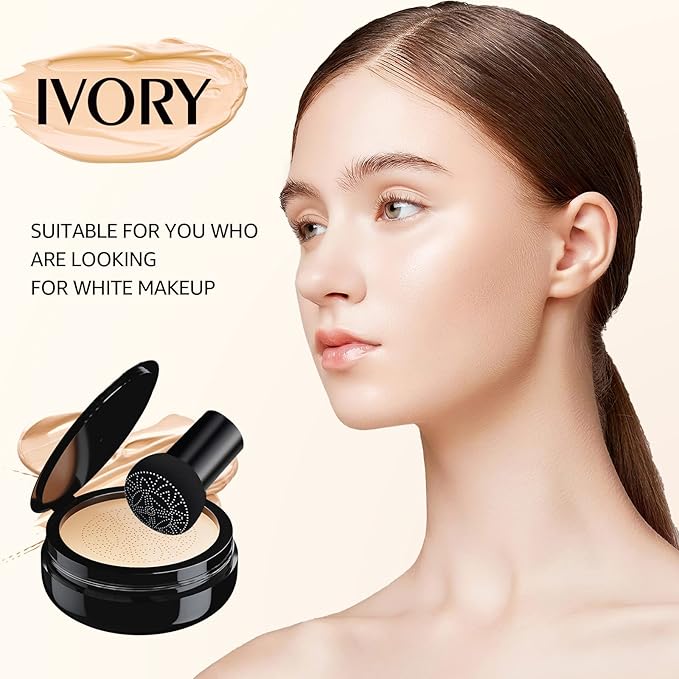 Mushroom Head Air Cushion CC Cream - Oil Control & Moisturizing Concealer Makeup Base, Brighten Long - Lasting Even Color Correcting Concealer Full Coverage for All Skin Types (Ivory)-VivaGrace Women