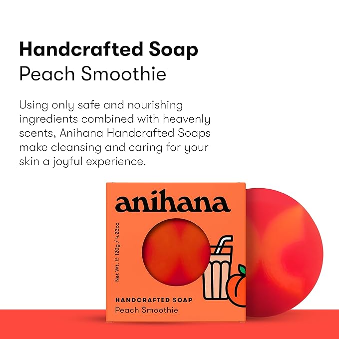 ANIHANA Handcrafted Soap 3 Pack with Coconut Oil, Gentle Cleansing Paraben Free Cruelty Free Refreshing Peach Smoothie Scent 4.23 oz each-VivaGrace Women