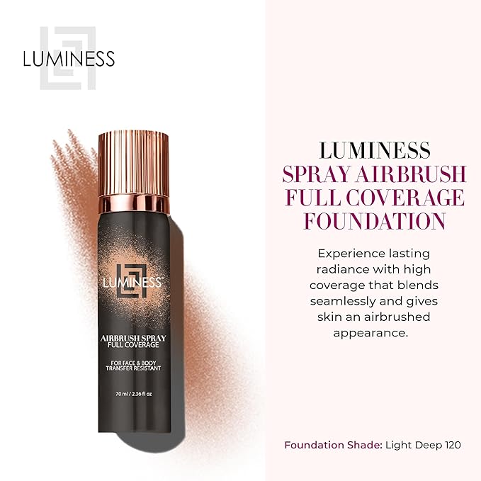 LUMINESS Spray Airbrush Foundation Makeup, Light Deep Shade 120 - Lightweight, Full Coverage Foundation for Face, Neck, & Body - Concealer for Seamless Blending, Natural-Looking Finish, 2.36 fl oz-VivaGrace Women